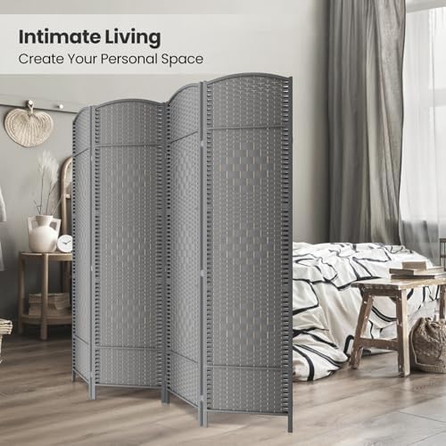 4 Panel Folding Room Divider, Woven Privacy Screen - Image 4