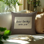 How Lucky are We Brown Gingham Pillow Cover 18x18, Trendy Minimalist Home Decor - Image 3