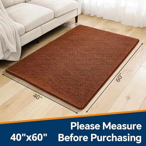 Chenille Bathroom Rug 40"x60" Rust, Large Plush Bath Mat - Image 2