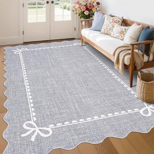 GarveeHome Scalloped Bow Rug 6x9 Washable Grey Rugs by GarveeHome