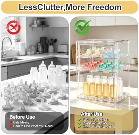 BOHOIDEE 15.7"X11.8"X9.8" Baby Bottle Organizer 3 Tier Clear Acrylic Storage - Image 4