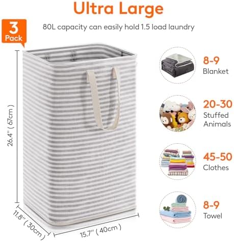 Lifewit 80L Large Laundry Baskets, 3 Pack, Reinforced Handles - Image 4