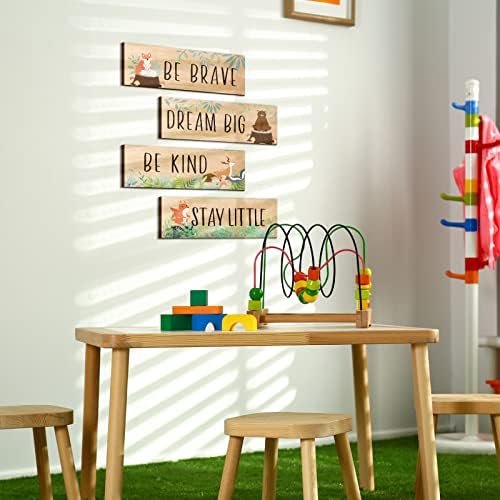 4 Pieces Woodland Nursery Decor Safari wall art Be kind brave curious Cute - Image 4