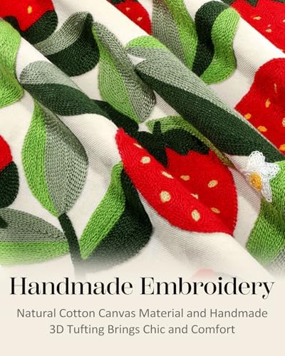Embroidered Throw Pillow Cover, 20x20 Inch, Strawberry Leaves - Image 2