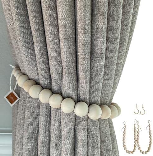 DECOAZUL Boho Curtain Tiebacks – Wood Bead Curtain Tiebacks by DECOAZUL