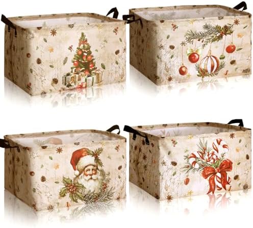 4pcs Christmas Storage Basket Fabric Laundry Baskets by Bulyoou