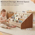 Toddler Bookshelf 4 Tier Solid Wood Montessori Nursery Book Organizer Kids - Image 2