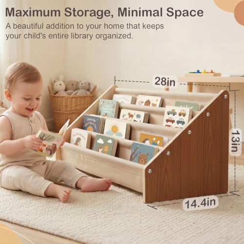 Toddler Bookshelf 4 Tier Solid Wood Montessori Nursery Book Organizer Kids - Image 2