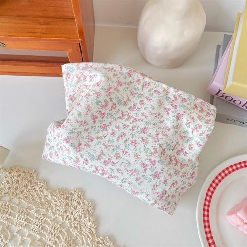 Flat Makeup Bag for Women, Zipper Cosmetic Pouch for Purse, Flower White - Image 6