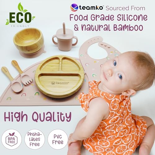 TEAMKO® Silicone Baby Feeding Set: Bamboo Baby Plate and Bowl, Cup & Placemat - Image 5