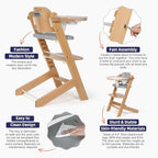 Cowiewie 3-in-1 Convertible Natural Wooden High Chair - Image 3