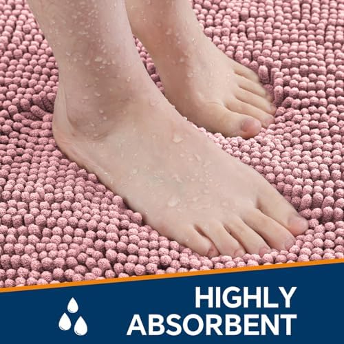 Chenille Bathroom Rug 26"x44" Blush, Non-Slip Plush Bath Mat - Image 4