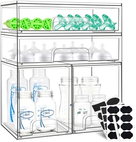 Baby Bottle Organizer, 4 Pack Stackable Storage Drawers by Qunland