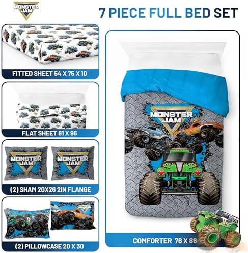 Monster Jam Full Size Comforter Set 7 Piece Kids Bedding - Image 3