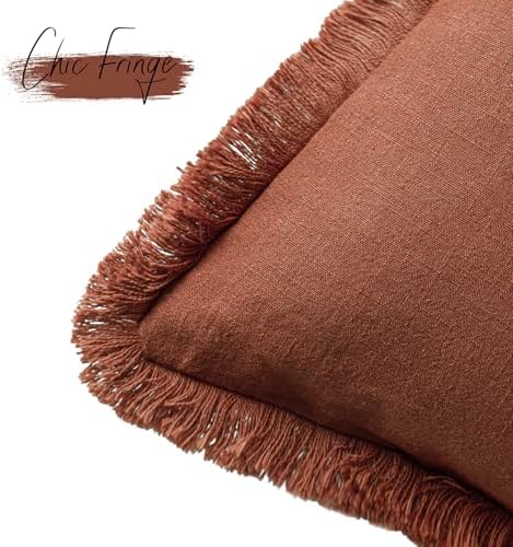 Foindtower Decorative Linen Fringe Throw Pillow Covers 22×22 Rust Orange - Image 3