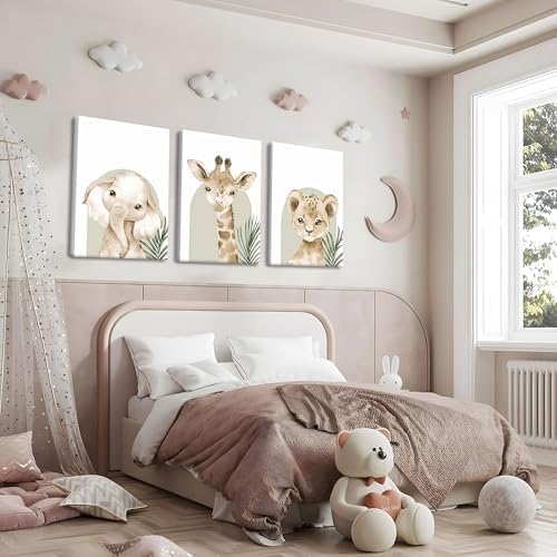 Nursery Wall Decor Set of 3, Cute Animal Lion Elephant Baby Pictures Poster - Image 6