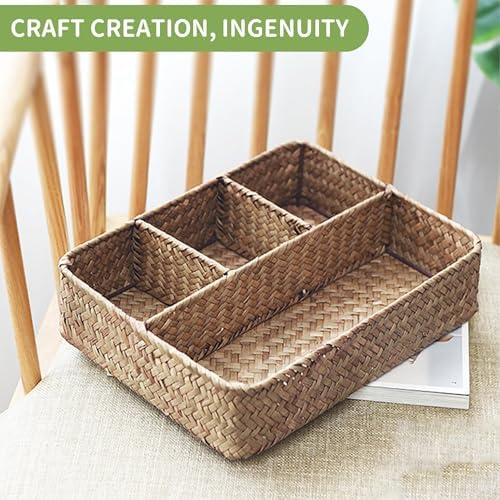 Nonam Large 4-Section Seagrass Tea Bag Organizer, Divided Basket - Image 4