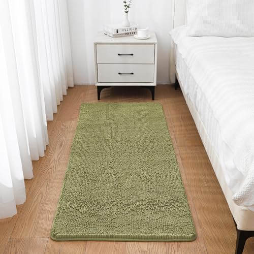Chenille Bathroom Runner Rug 24"x60" Sage Green, Plush Bath Mat - Image 7