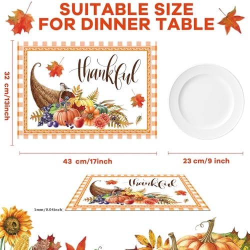 Thanksgiving Placemats Set of 6 Welcome Fall Plastic Table Mat 17×13×0.04in - Image 2
