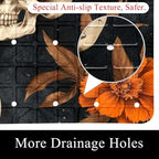 Shower Mat Non Slip 26.8 x 15.1 Inches, Skull Flowers Bathtub Mat Shower Stall - Image 2