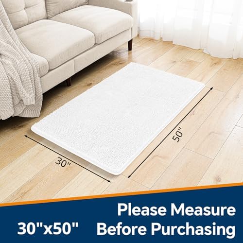 Chenille Bathroom Rug 30"x50" White, Large Plush Bath Mat - Image 2