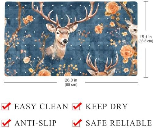 Bathtub Mat Non Slip 26.8x15.1In, Deers Florals Vintage Bath Mat - Image 4