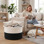 65L Large Blanket Basket, Woven Rope Laundry Basket-White&Black - Image 4