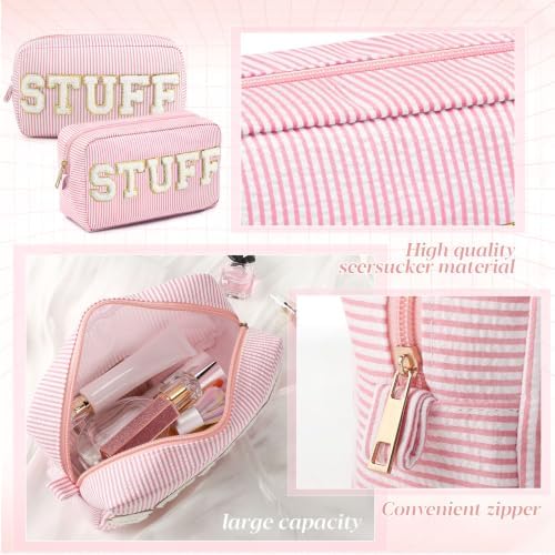 Sanwuta Seersucker Cosmetic Bags Stuff Chenille Letter Bag Seersucker Makeup - Image 5