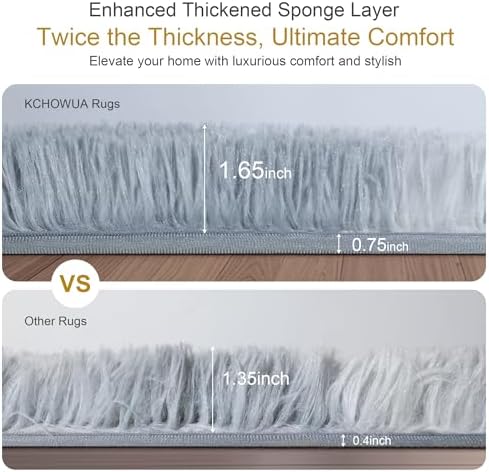 KICHOWUA 5x8 Thick Light Grey Fluffy Shag Rug - Image 3