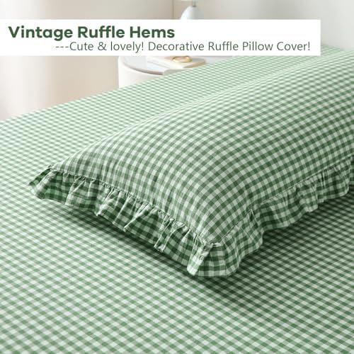 Green White Gingham Ruffle Body Pillow Cover 20"x54" - Image 4