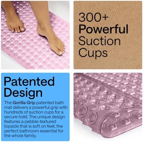 GORILLA GRIP Bath Tub Shower Mat, Bathtub Floor Liner, 35x16 Clear Purple - Image 3