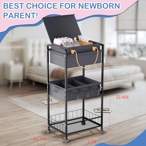 2IN1 Baby Diaper Caddy Organizer-3 Tier Rolling Storage Cart - Image 3