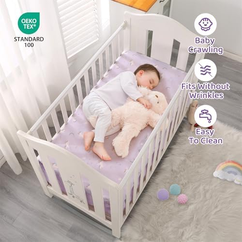 Mini Girl Crib Bedding Set, 3 Piece Unicorn Mini Crib Comforter Set, Baby Girl - Image 2