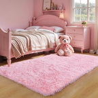 3x5 Pink Fluffy Shag Rug for Girls Bedroom, Plush Washable Carpet by KICHOWUA