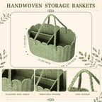 Handwoven Rattan Diaper Caddy Organizer Sage Green Scalloped Basket - Image 2