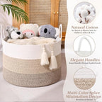 67L Large Woven Blanket Basket, Cotton Rope Baby Laundry Hamper - Image 3