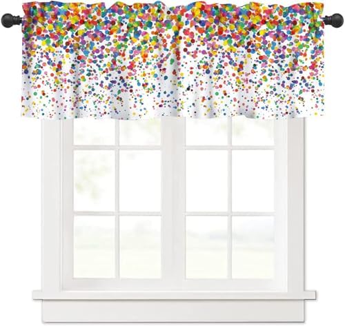 Colorful Polka Dot Valance, Abstract Geometric Confetti Falling Rainbow by JanJCurt