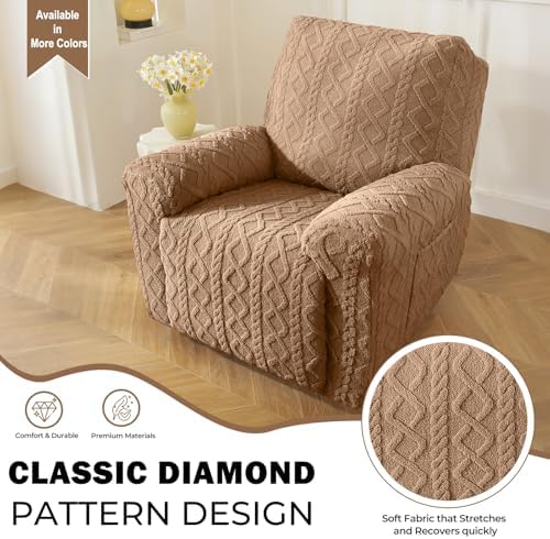 vctops 4 Pieces Recliner Chair Covers, Geometric Jacquard Plush Recliner - Image 3