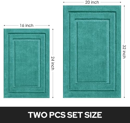 HOMEIDEAS Bathroom Rugs Sets 2 Piece, Super Soft Non Slip Bath Mat Teal - Image 2