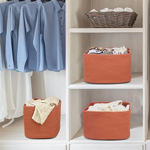 XUANGUO Woven Cotton Rope Storage Baskets 15x10x9.3" 3 Pack Rust - Image 6