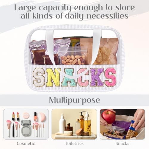 Sanwuta Seersucker Snacks Bag Chenille Letter Clear Makeup Bag - Image 2