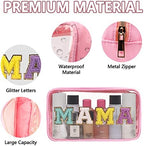 Iqimott Clear Patch Makeup Bag Mama Pouch, Preppy Personalized Chenille Letter - Image 3