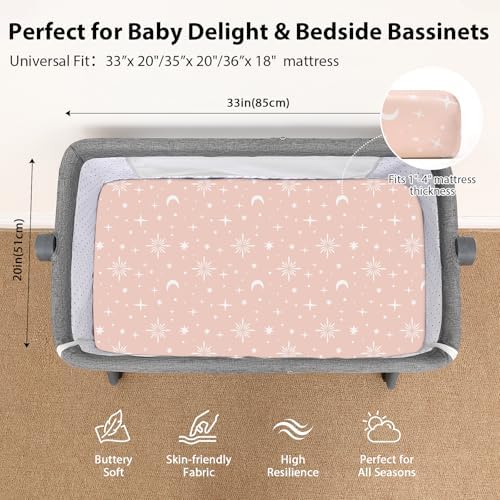 Baby Bedside Bassinet Sheets Fitted, 33”x20” Compatible - Image 3