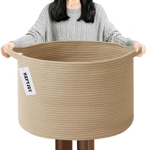 90L Extra Large Blanket Basket, Woven Rope Laundry Basket-Camel by HZFTJOY