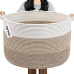 90L Extra Large Blanket Basket, Woven Rope Laundry Basket-Mix Brown by HZFTJOY