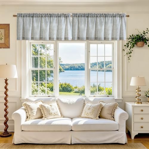 jinchan Linen Boxter Striped Kitchen Valances Blue 50 x 16 inch 2 Panels - Image 3