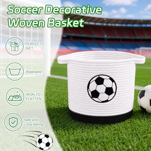 Large Soccer Woven Laundry Basket Hamper-Cotton Rope Storage Basket - Image 4