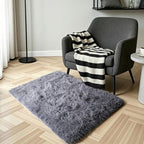 Solid Grey Fluffy Shag Rug, Washable Non Slip Soft Kids Area Carpet - Image 6
