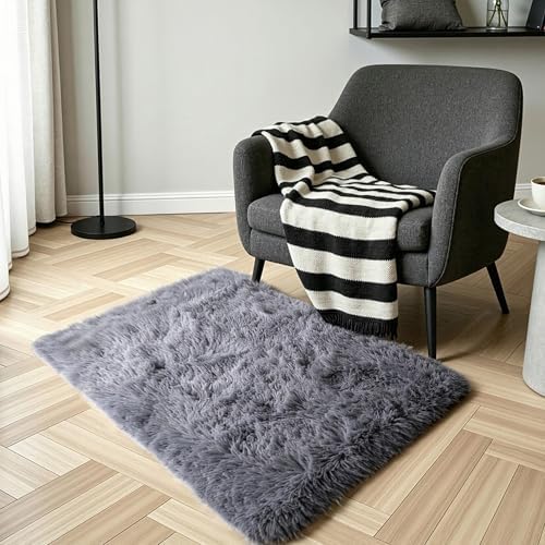 KICHOWUA Grey Fluffy Shag Rug 2x3 - Image 6