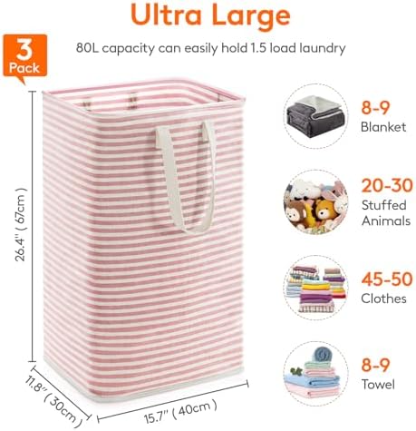 Lifewit 80L Large Laundry Baskets, 3 Pack, Reinforced Handles - Image 4